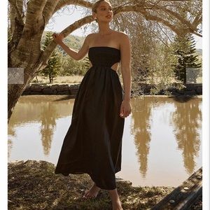 NWT DISSH Nell Black Linen Cutout MIDI Dress US 8